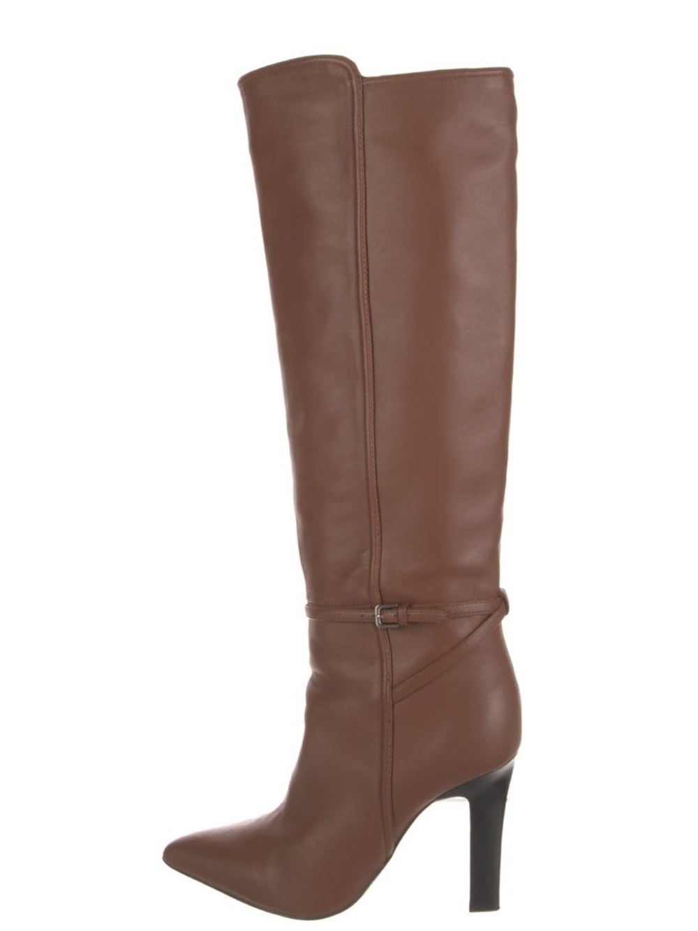 REISS Caitlin Tall Pointed Toe Brown Leather Knee High Boots buckle wrap size 8 - Picture 5 of 8